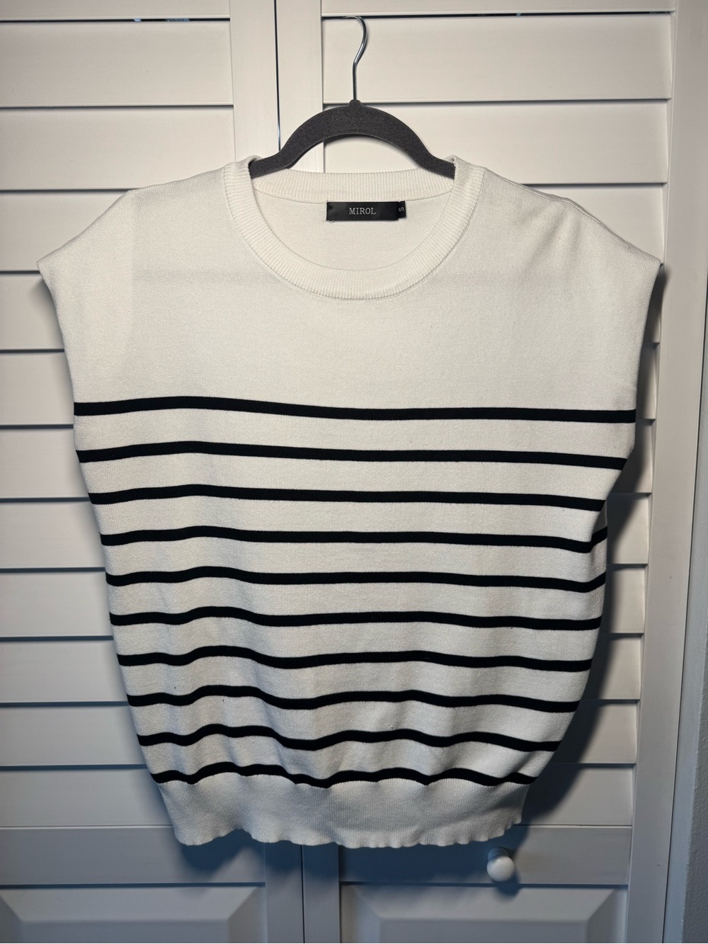 White and Black Striped Sleeveless Knit Top